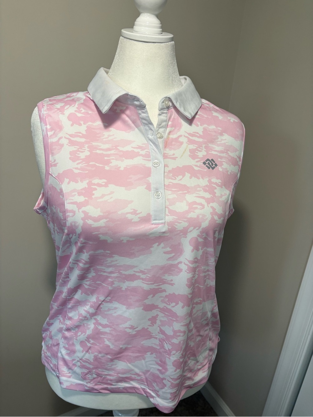 Women's Pink Print Sleeveless Golf Polo - Picture 2 of 3